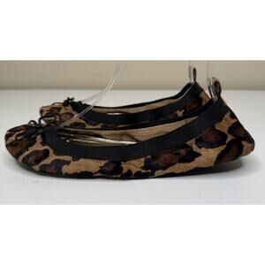 bebe Ballet Flats Womens 8M Leopard Print Calf Hair Leather Slip On Bow Shoes